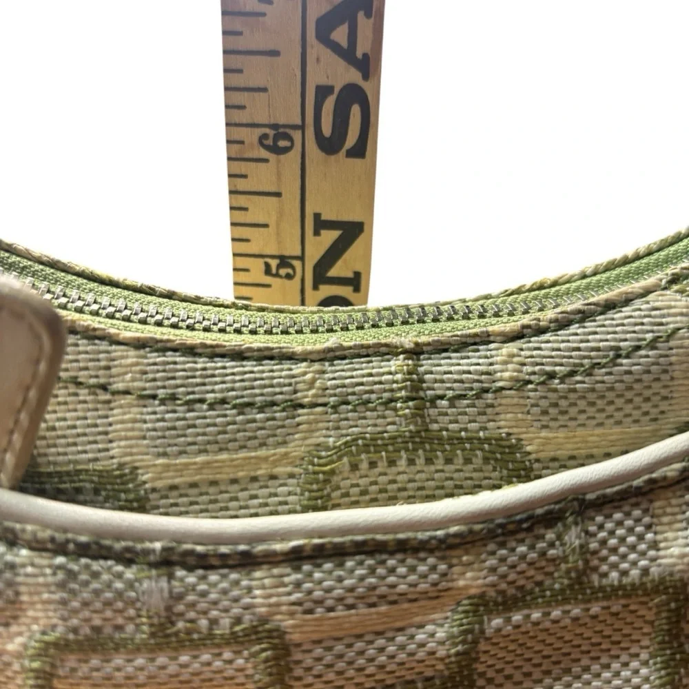 Nine West Green Ivory Geometric Print Shoulder Bag Fabric Faux Leather Trim - Picture 10 of 11
